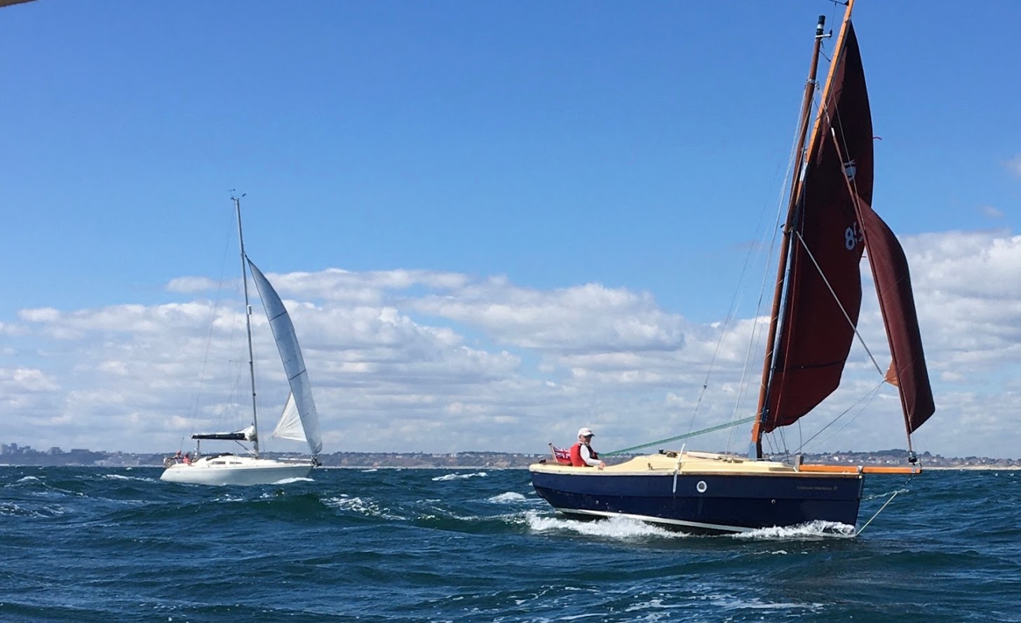 Poole Yacht Club member and Shrimper owner David Lack (sailing his Atlantide)
escorts a group of Shrimpers to the Solent